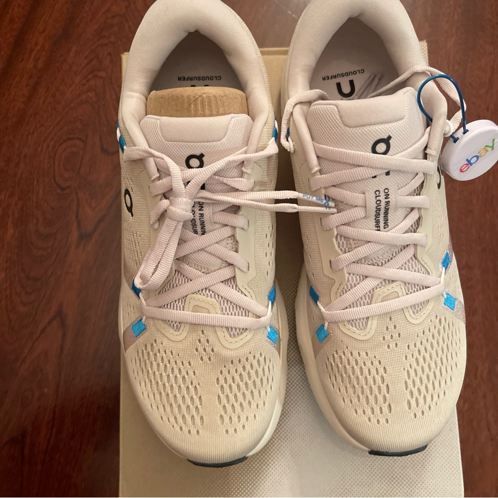On Cloudsurfer Women's Sneakers in Pearl with Blue Accents - Picture 6 of 10